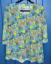 Lulu B Bright Hawaiian Tunic Shirt Size Medium Tropical Aloha Vibrant Boho - £26.48 GBP