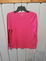 Talbots Cotton Long Sleeve Solid Crew Neck Tee NWT Pink Sz L - $27.72