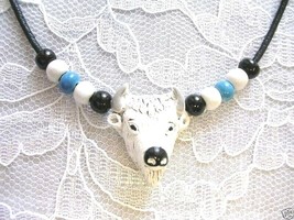 Spirit White Buffalo Head Hand Painted Ceramic Pendant With Beads Necklace - £12.50 GBP