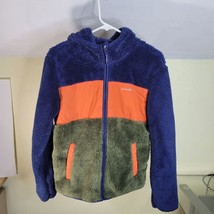 Kids Eddie Bauer Soft Fleecy Zip Front Hooded Jacket Color Block Sz Large 14-16 - £18.21 GBP