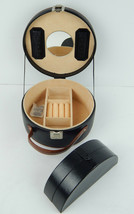 Women&#39;s Round Folding Jewelry Box, Trave Case Black Brown Earring Watch Necklace - £18.98 GBP
