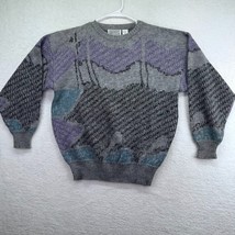 Method Sweater Adult Large Gray Black Vintage 80s Acrylic Knit Abstract ... - £23.73 GBP
