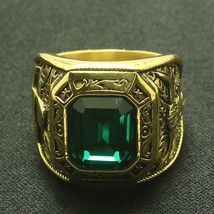 Men Boys 316L Stainless Steel Cool Big Green Stone Cowboy Ring Great Gift For Fr - £9.20 GBP