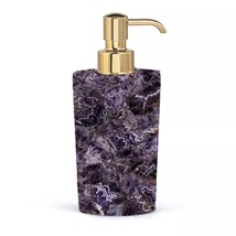 Amethyst Stone Soap Dispenser Golden Pump Lotion Dispenser Vanity Top Ba... - $335.77