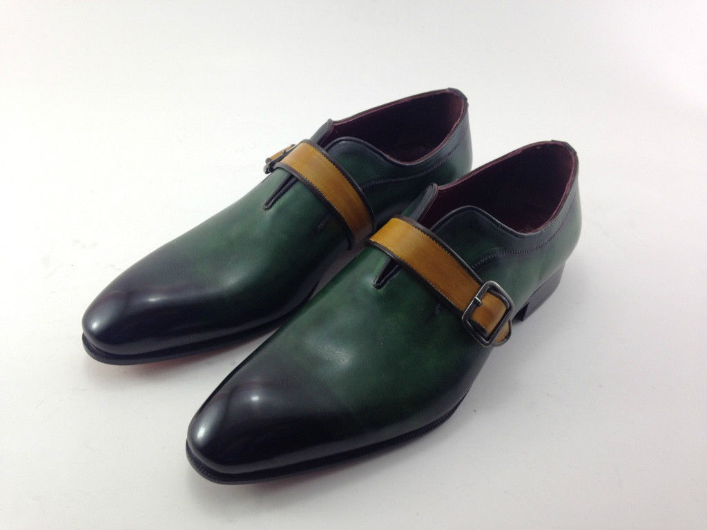 New Men Handmade Leather Single Monk Strap Shoes, Leather Dress Formal Shoes  20