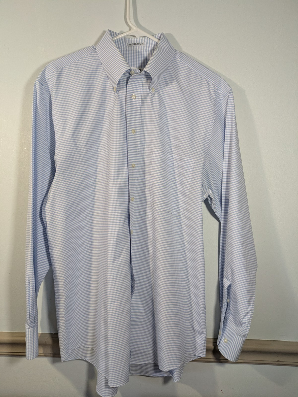 ANDREW J Button Dress Shirt Men&#39;s 16&quot; 34/35 Light Blue Check - $14.85