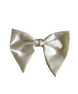 Vintage Large White Satin Clip On Bow Tie 1970&#39;s - $21.88 CAD