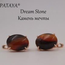 PATAYA New RU Hot Multicolor Oval Natural Stone Big Earrings 585 Rose Gold Opal  - £8.24 GBP