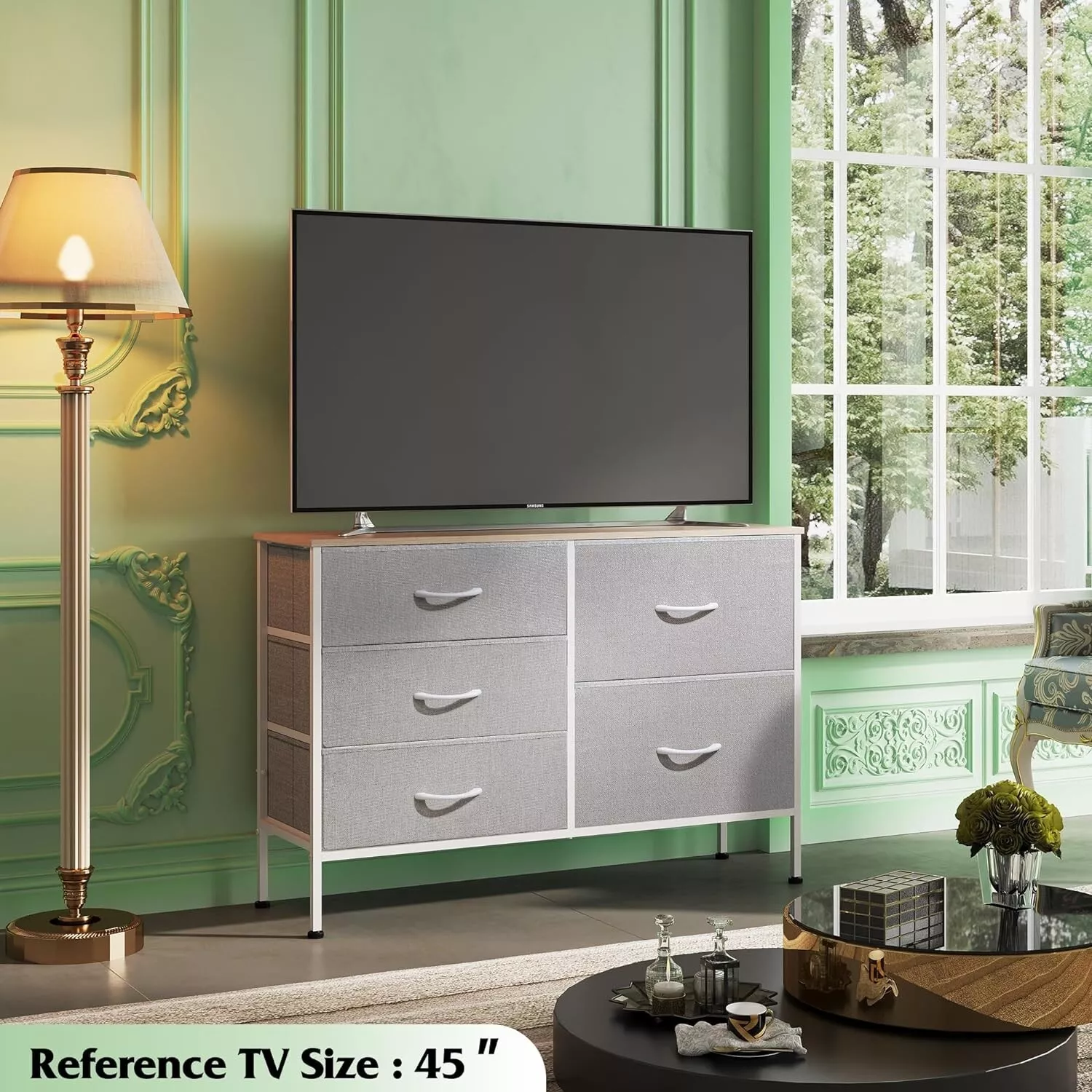 Light Gray 5 Drawer Tall Dresser Storage Tower: Efficient Bedroom Organizer - $105.63 CAD