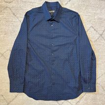 Express 1MX Mens Dress Shirt Large Dark Blue Stretch Cotton - $30.29