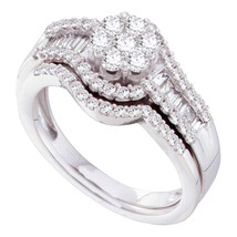 14k White Gold Diamond Cluster Bridal Wedding Engagement Ring Band Set 1 Cttw - £1,277.37 GBP