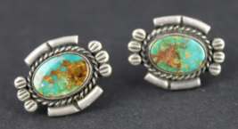 Vintage turquoise &amp; sterling silver earings clamp southwest USA ESTATE SALE - $40.19