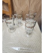 4pc Set Christmas Winter Holiday Holly Pedestal Irish Coffee Cocoa Mugs ... - $36.66 CAD