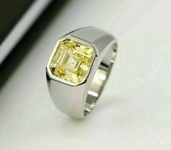 925 Sterling Silver Certified Natural Yellow Sapphire Gift Ring For Men&#39;s - £79.13 GBP