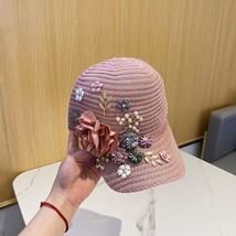 Chinese Style Handmade Applique Knitted Breathable Sunscreen Cap Casual Shade Ba - £17.29 GBP