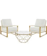 LeisureMod Jefferson 3-Piece Set with Leather Arm Chairs and Octagonal C... - $2,817.12
