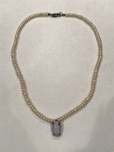Vintage Sterling Silver Pearl &amp; Jadeite Pendant Necklace Size 14”       ... - $50.89