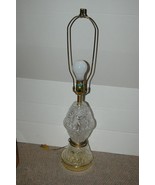 Vintage Clear Pressed Glass table Lamp Desk Brass Look Metal Base - £27.93 GBP