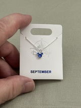 Disney Park Mickey Mouse Faux Sapphire September Birthstone Necklace Silver Tone image 4