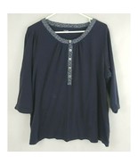 St. John&#39;s Bay Woman 3/4 Sleeve Blue Shirt Plus Size 1X - $18.11 CAD
