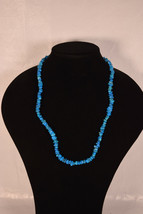 Vintage Long Turquoise Nugget Necklace Silver Beads 24&quot; - £41.02 GBP