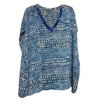 Larsen Gray Sequin V Neck Tunic Top Cover Up Chiffon Blue XL - $14.84