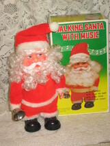 Santa with Music-Walking-Plush-Original Box-Vintage-10&quot; tall - $15.00