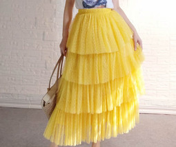 Yellow Tiered Tulle Skirt Outfit Women Plus Size Polka Dot Layered Tulle Skirt image 4