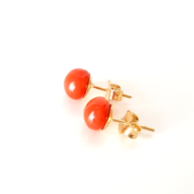 Lab-Created Red Coral Round Ball Stud Earrings in 14K Yellow Gold Over 925 - £30.73 GBP
