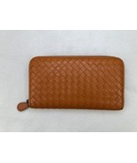 Bottega Veneta Intrecciato Lambskin Zip Around Long Wallet Orange Authentic - £118.57 GBP