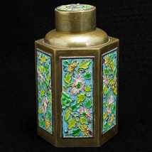 Vintage Chinese Enameled Brass Tea Caddy Republic Period - £109.04 GBP