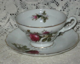 Royal Seally -Teacup &amp; Saucer- Moss Rose-Gold Trim-Porcelain-Japan-1950&#39;s - £12.79 GBP