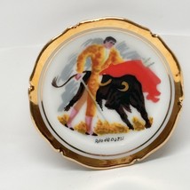Miniature Plate Matador And Bull Bullfighter Gold Rim Spain Vintage 3.25&quot; - $8.88