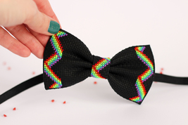 LGBT Bow Tie, Embroidery Rainbow Bow Tie, Handcrafted Pride Flag, Style ... - £20.45 GBP