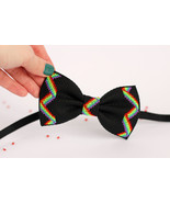 LGBT Bow Tie, Embroidery Rainbow Bow Tie, Handcrafted Pride Flag, Style ... - $26.00