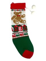 Vintage Baby ABC Knit Christmas Teddy Bear Sweater Stocking 17” Retro Cl... - £18.38 GBP