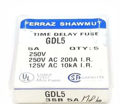 Lot Of 5 Ferraz Shawmut GDL5 Time Delay Fuses 5A, 250V - £10.33 GBP