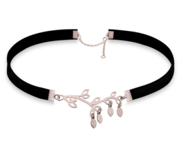 Black Velvet Branch Initials Choker: Sterling Silver, 24K Gold, Rose Gold - £97.82 GBP