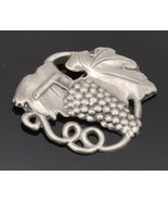 925 Sterling Silver - Vintage Antique Carved Creeper Grape Brooch Pin - ... - $68.91