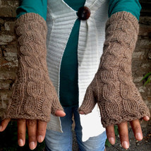 Alpaca Gloves - Ladies Soft Warm Rose Gray Fingerless Hand Knit Wool Arm Warmers - £35.91 GBP