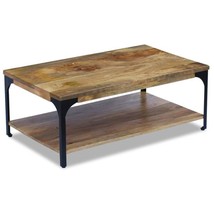 Industrial Rustic Vintage Wooden Solid Mango Wood Coffee Table With Shelf Tables - £169.30 GBP