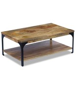 Industrial Rustic Vintage Wooden Solid Mango Wood Coffee Table With Shel... - £169.30 GBP