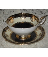 Royal Standard-Teacup Set-Black &amp; Ivory with Heavy Gold-Bone China-England - £30.37 GBP