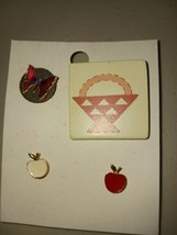 1 Butterfly, 2 Apples, 1 red and 1 white, and a Wooden Easter Basket pin - £9.39 GBP