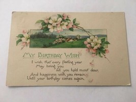 Vintage Postcard Posted My Birthday Wish Flowers Field &amp; House - £0.98 GBP