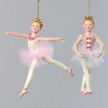 Kurt Adler Set Of 2 Pink &amp; White 5.5&quot; Resin Ballerina Christmas Ornaments D0236 - £21.11 GBP