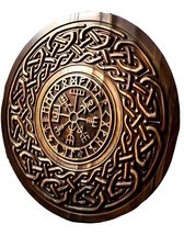 Viking Shield Norse Medieval Wooden Carving Round Celtic Ornament Battle Hand Br - £140.22 GBP