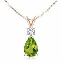 Authenticity Guarantee 
Peridot Teardrop Pendant Necklace with Diamond in 14K... - £1,705.66 GBP