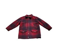 Vintage Eddie Bauer Men's Wool Jacket Red Buffalo Plaid Coat  Large - $163.35