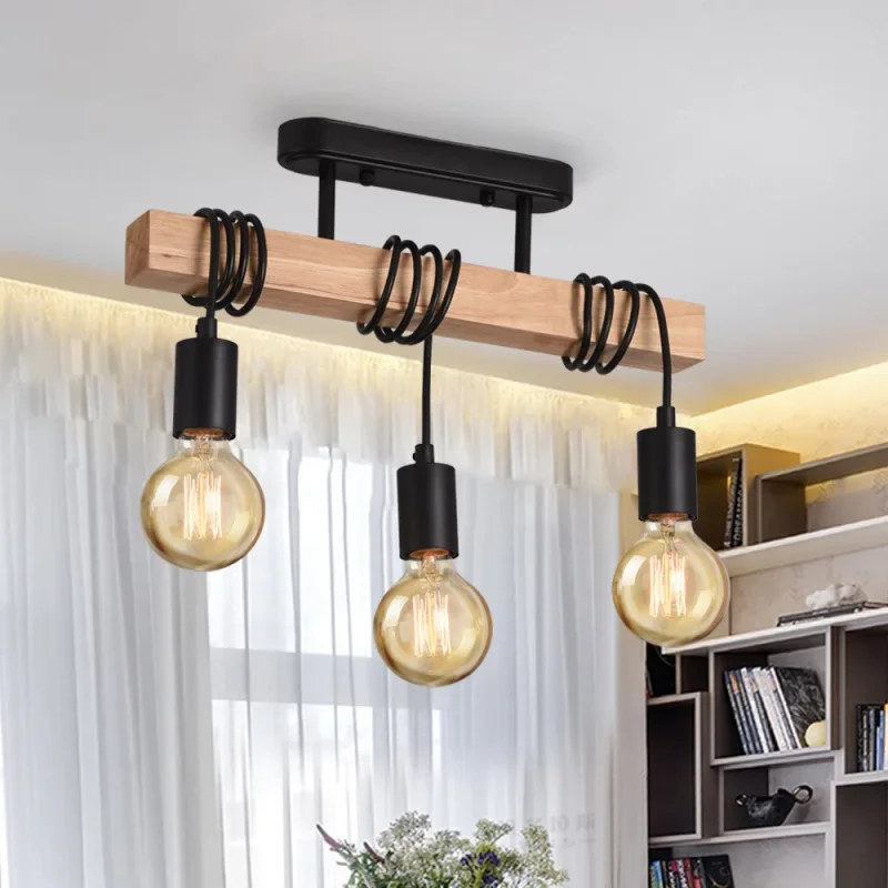 American Retro Wood Art Winding Suction Hanging Dual-use Lamps Living Room - $60.76+